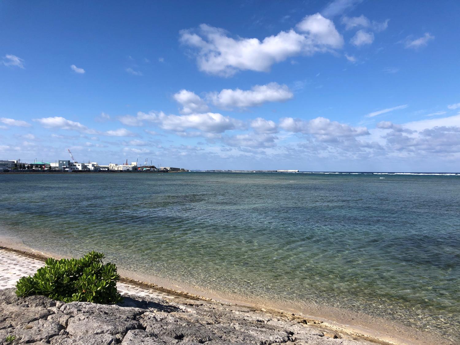 パルコシティの近くの海岸で（左）