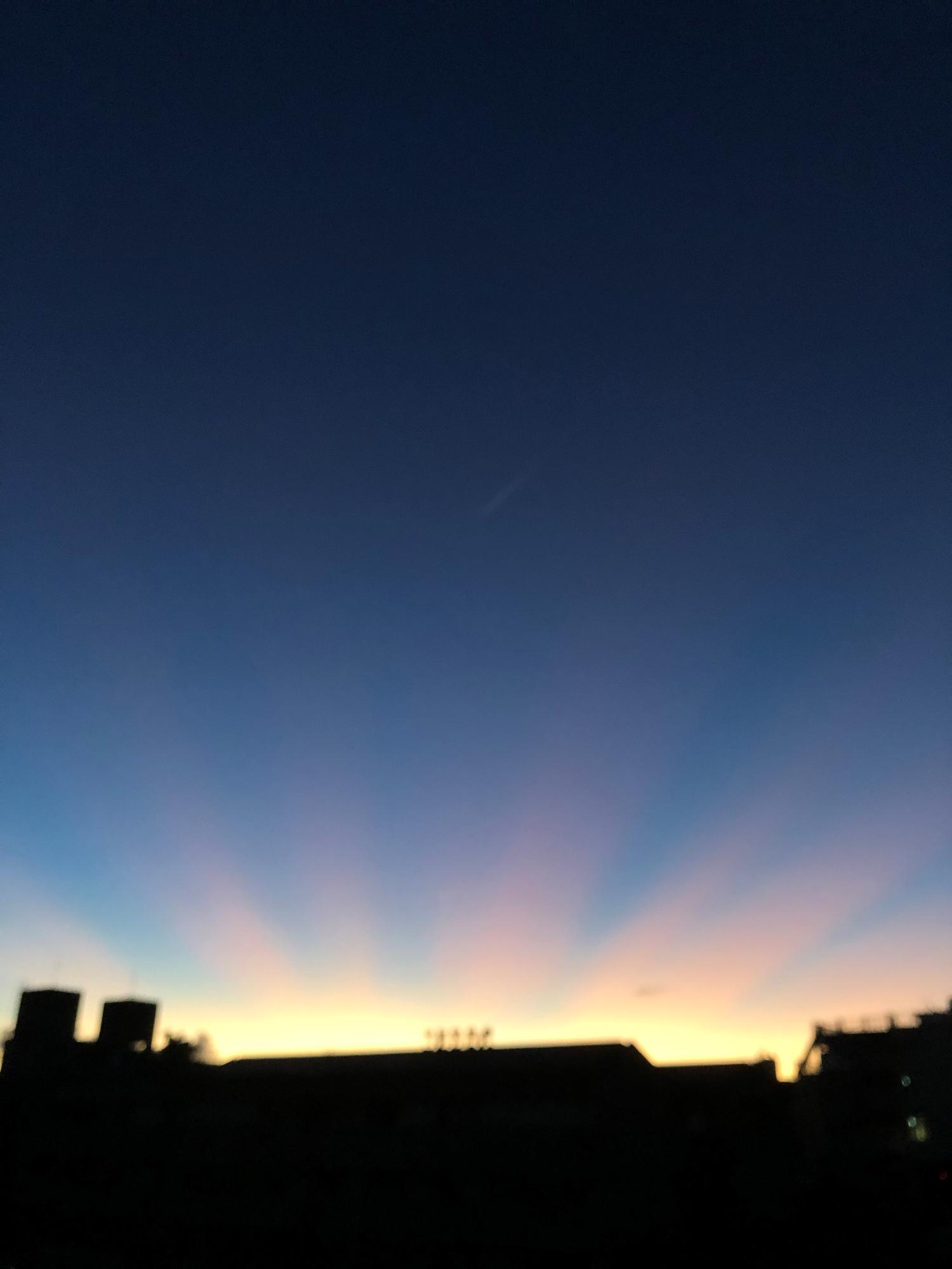 今日の５時３７分　中央の上に飛行機雲が走っているのだが