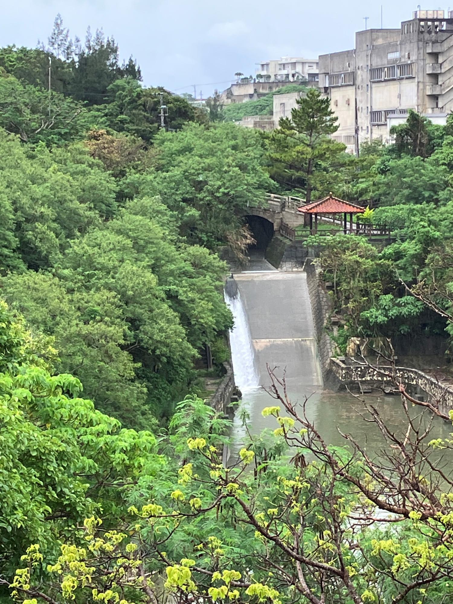 ダムから水が溢れ流れている