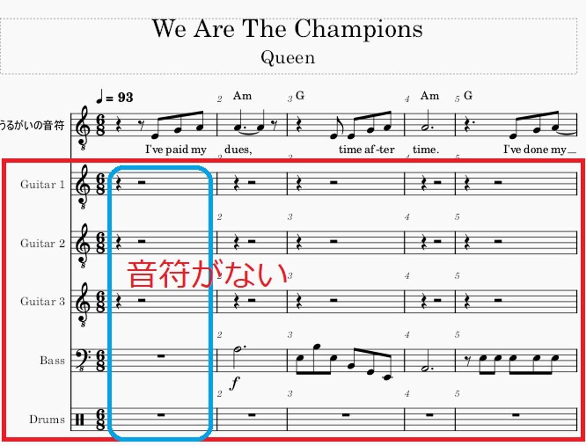 １小節目に音符がない