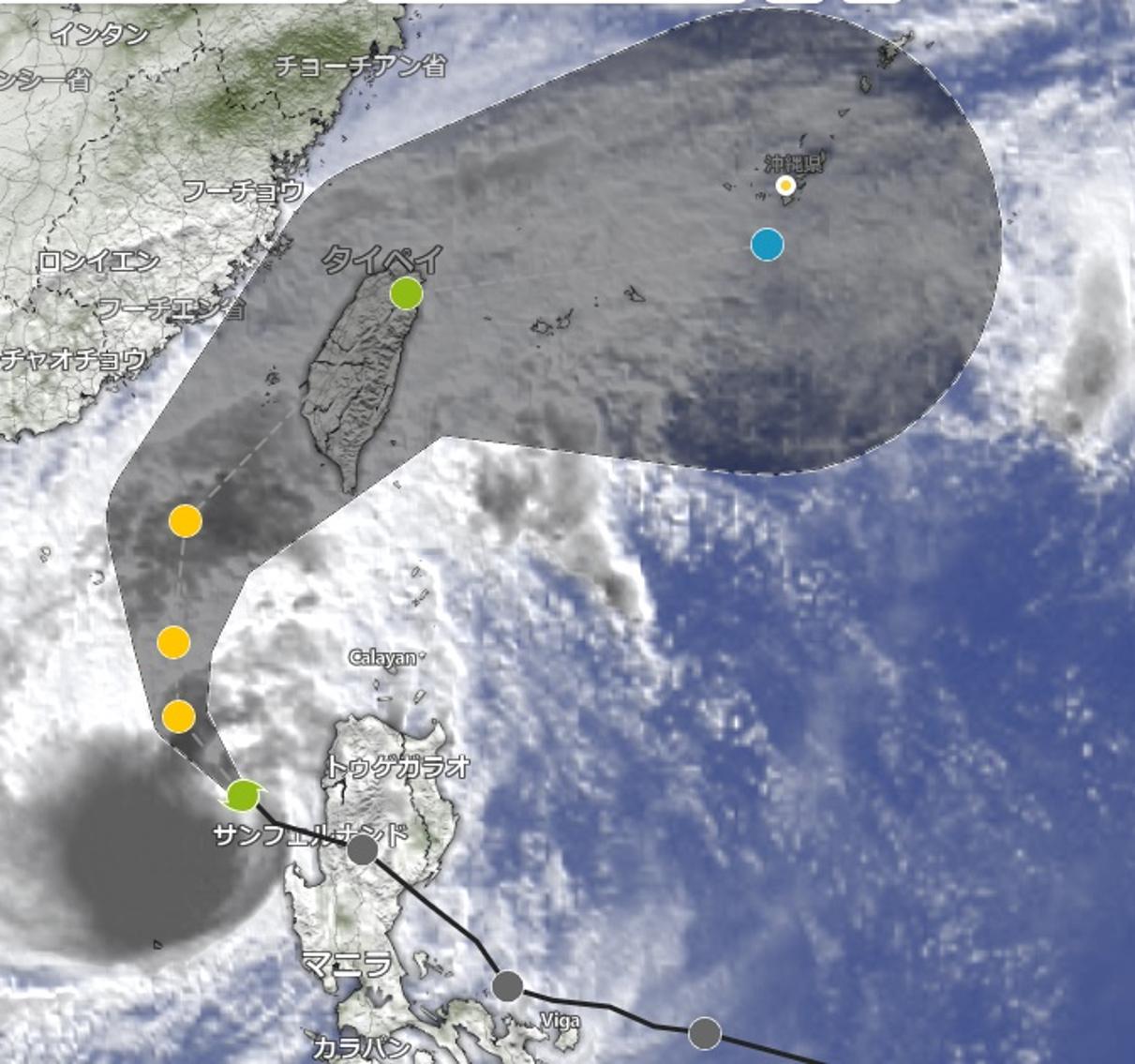 台風２６号は、台北を経由し沖縄本島へ向かう
